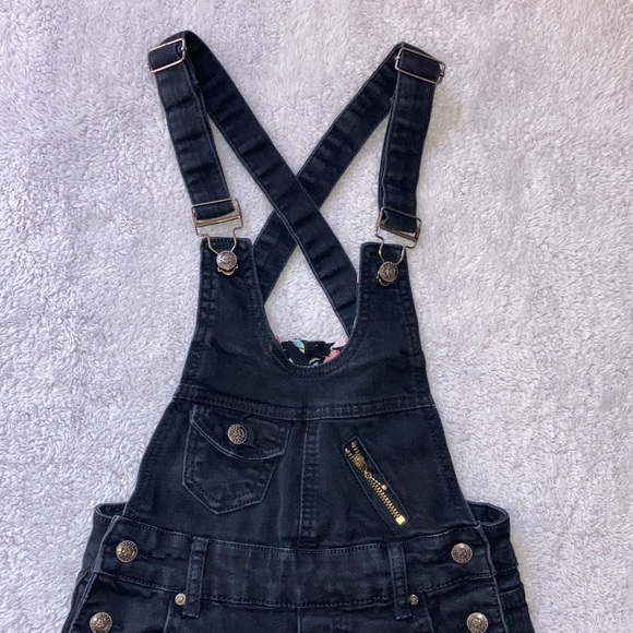 Black Denim Criss Cross Straps Open Back Overalls sz 25 - Picture 2 of 6